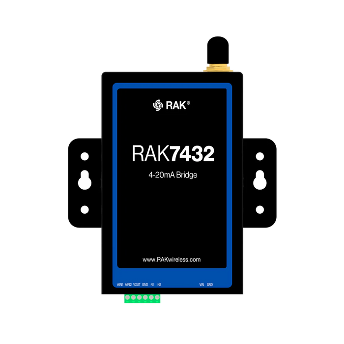 RAK7432 is a 4-20 mA analog to LoRaWAN converter, Top View