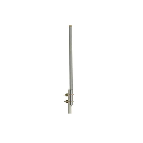A long, cylindrical omni-directional outdoor or indoor Wi-Fi antenna with N type female connector and mounting kit, primarily gray in color.