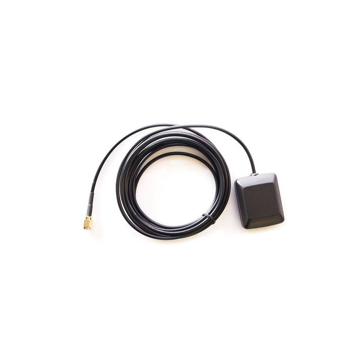 A GPS passive antenna with a 3-meter RG174 cable, black in color, with no connector.