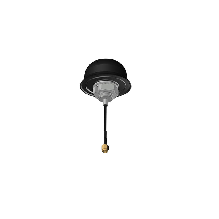 A black vandal proof IP67 roof mount outdoor GSM antenna with a visible cable and SMA plug.