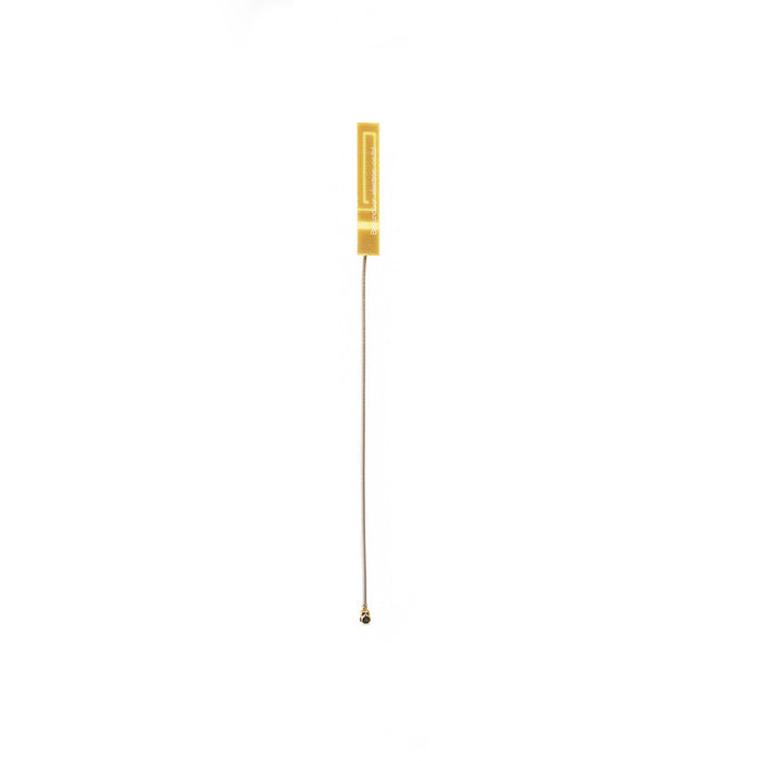 A gold-colored internal GSM quad band antenna with a IPEX (U.FL) plug and 100mm cable.