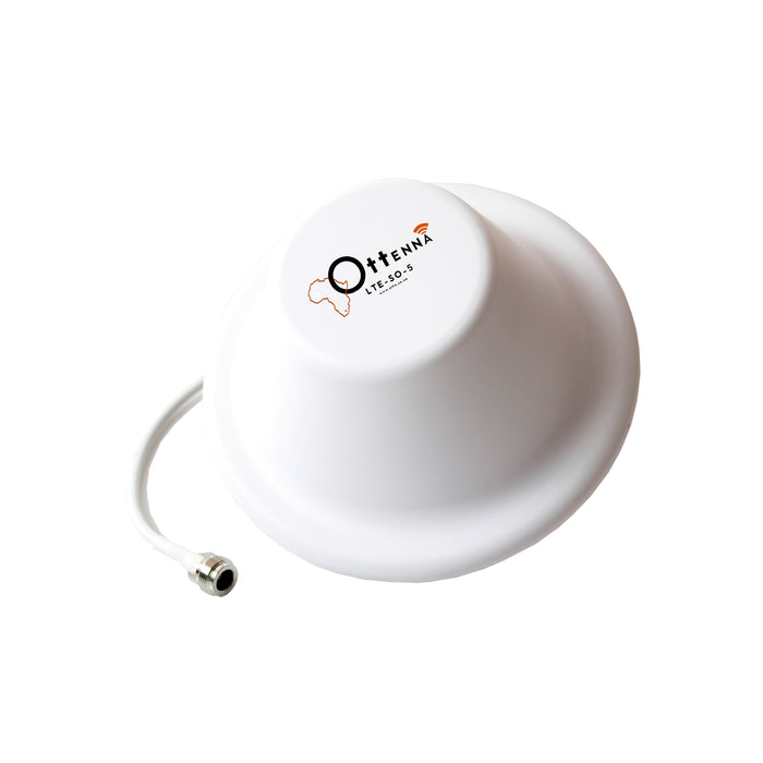 A white dome-shaped omni indoor ceiling antenna with a cable attached, branded with the name Ottena.