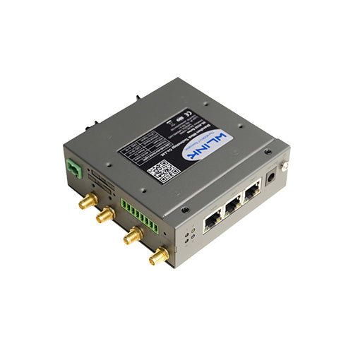 Networking device with multiple ports and a brand label on a white background