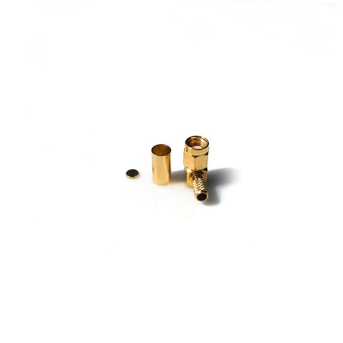 SMA-01-27-RP-F-TGG • SMA right angle, reverse polarity connector for RG58 cable